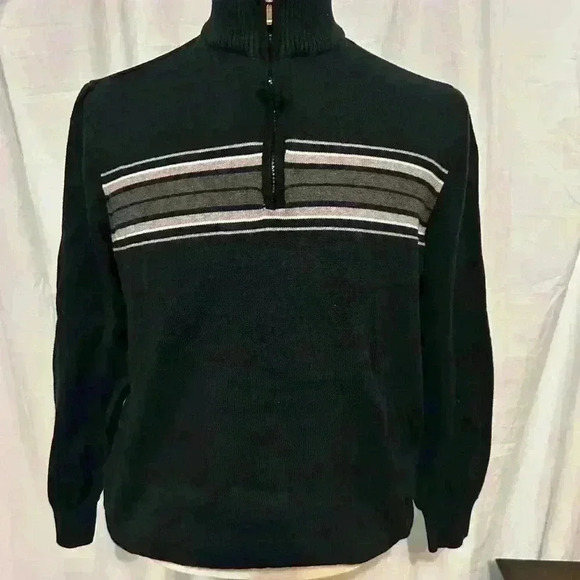 John Ashford Other - John Ashford Knit 1/4 Zip Sweater Sz  Large Black Gray Stripe Men's Pullover.